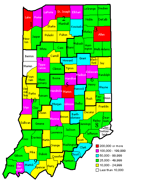 Map of Indiana Showing Relative Population